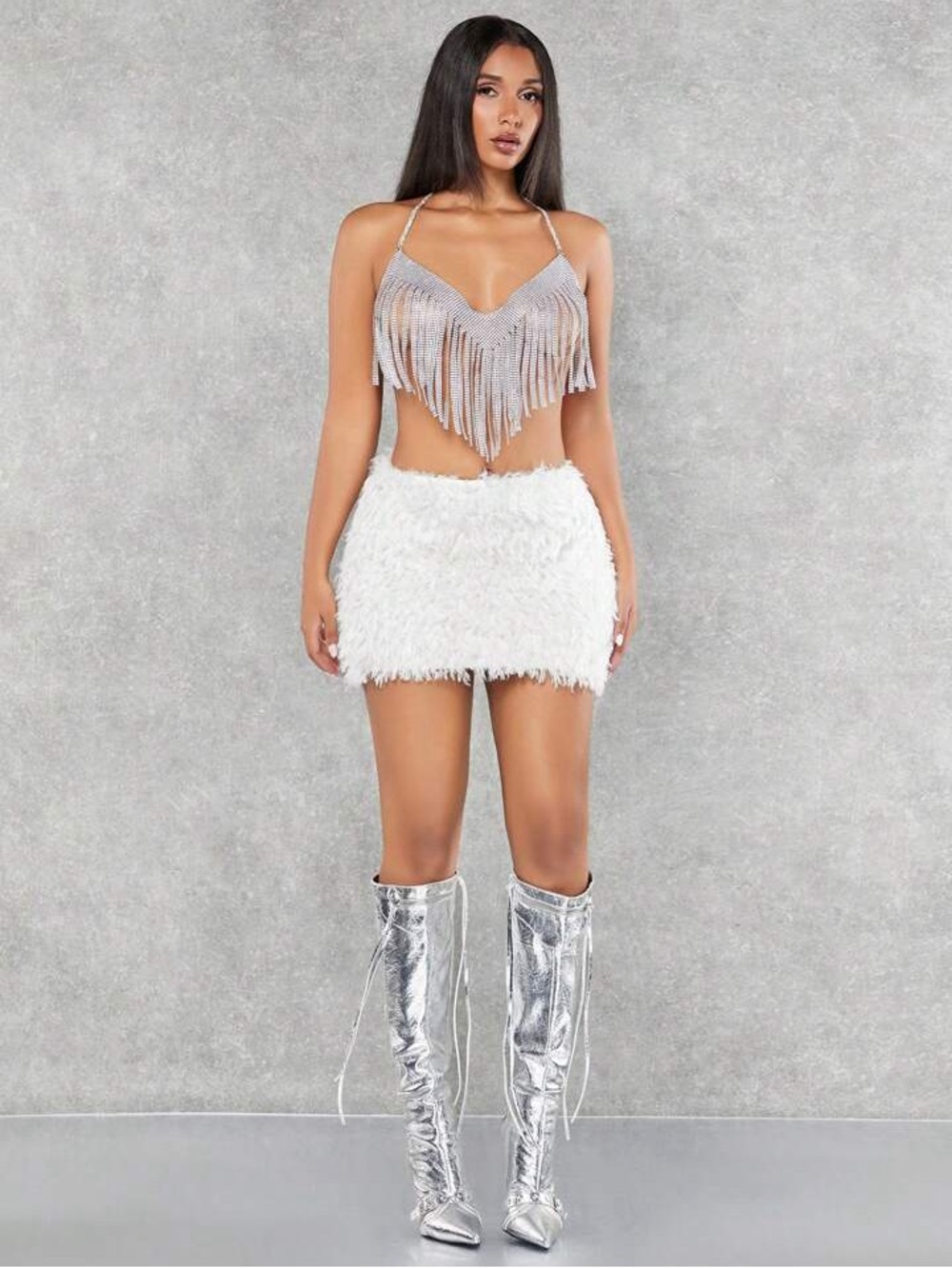 White Faux Fur Mini Skirt